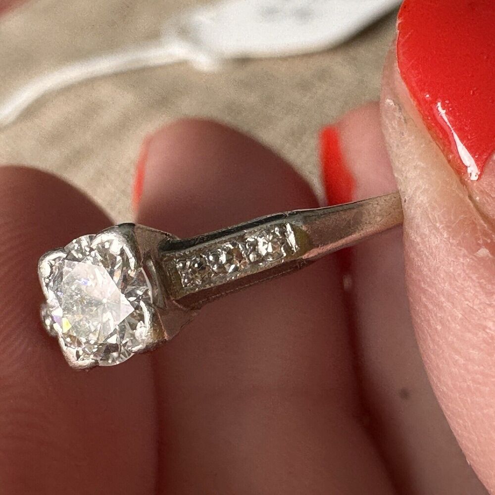 Antique RARE Platinum Traub Diamond Engagement Ring Orange Blossom Vintage S 7.5 - Picture 3 of 13